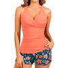 Women Tankini Swimsuits with Shorts Two Piece Tummy Control Bathing Suits(Orange Floral)