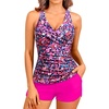Women Tankini Swimsuits with Shorts Two Piece Tummy Control Bathing Suits(Pink Flower)