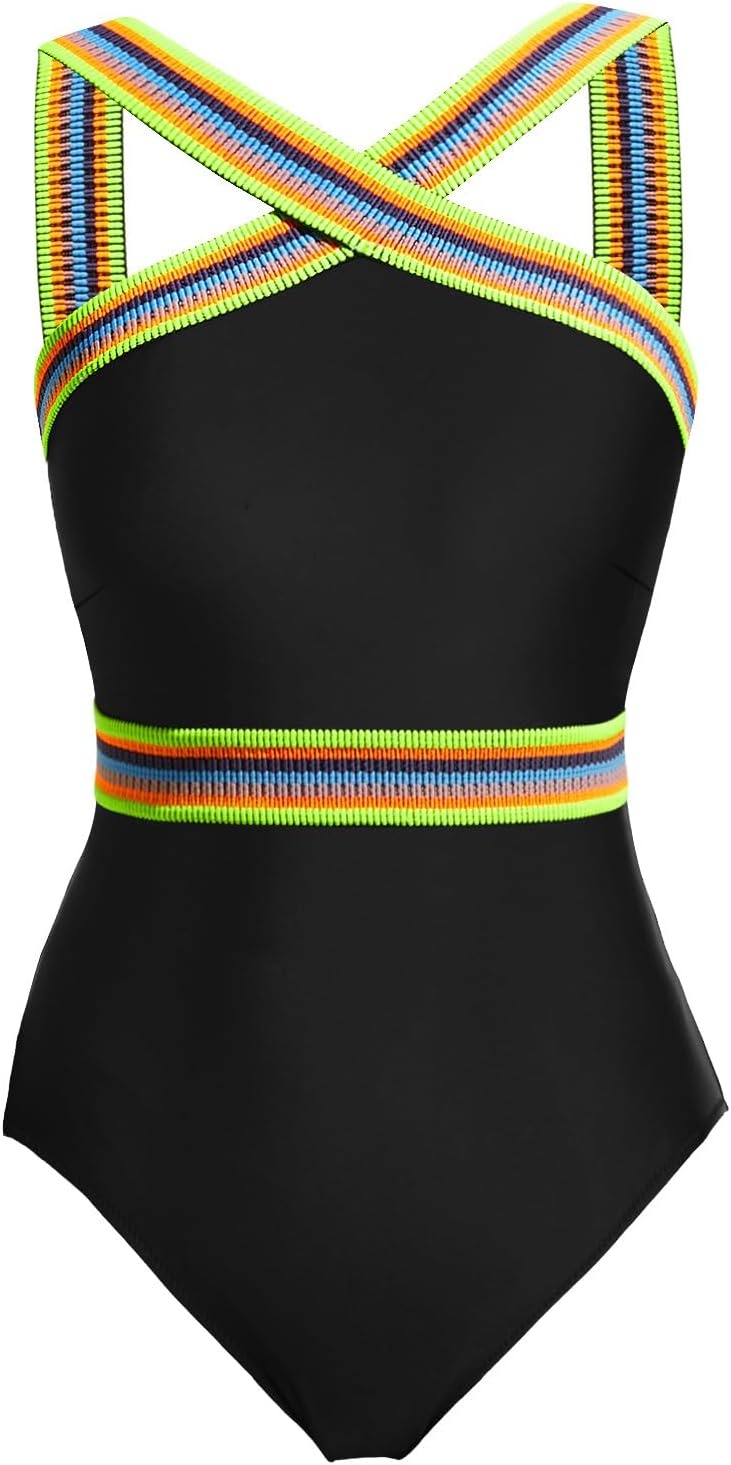image:imageTempt Me Women Crisscross One Piece SwimsuitBlack Yellow