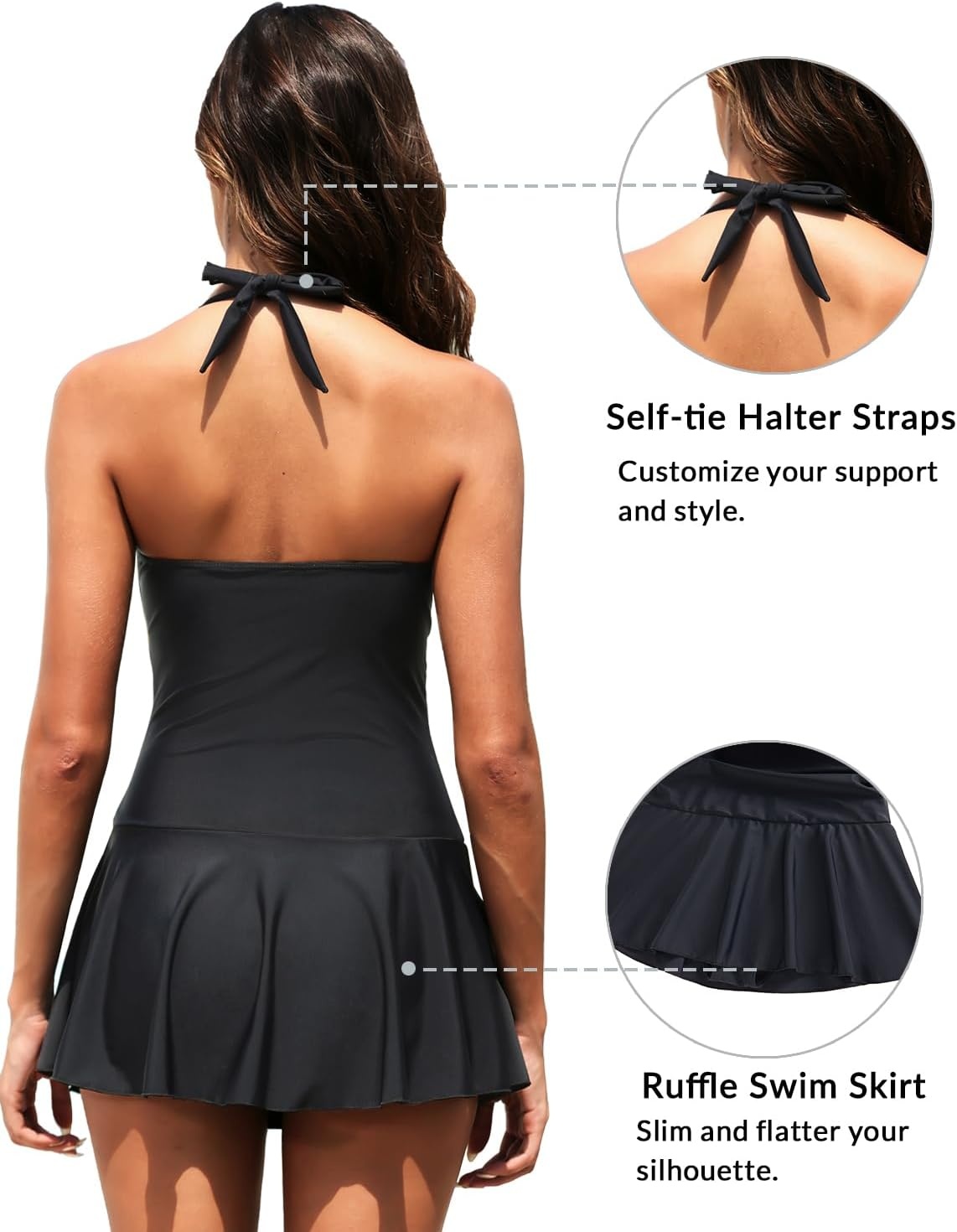 image:imageTempt Me Women One Piece Swimsuit with Skirt Tummy Control Swim DressBlack