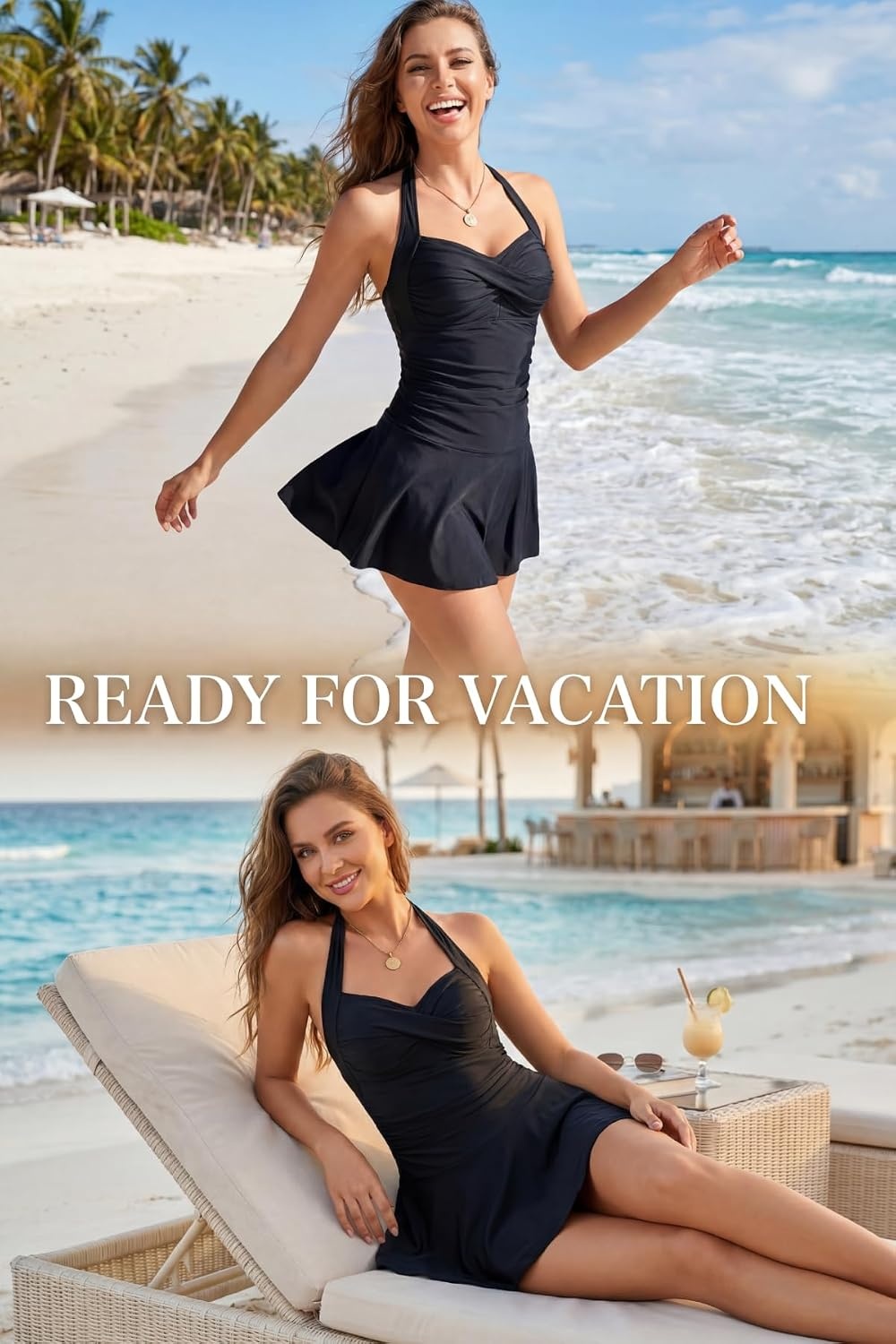 image:imageTempt Me Women One Piece Swimsuit with Skirt Tummy Control Swim DressBlack