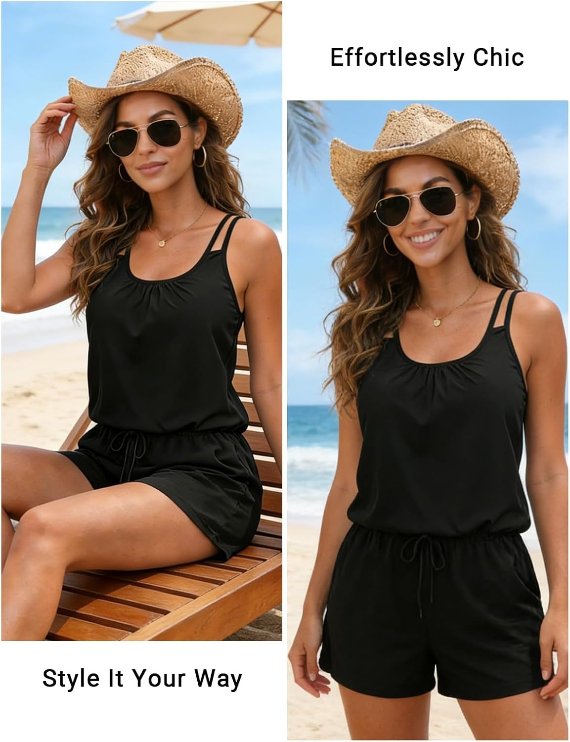 image:imageTempt Me Women Romper Swimsuit One Piece Bathing Suits with ShortsBlack