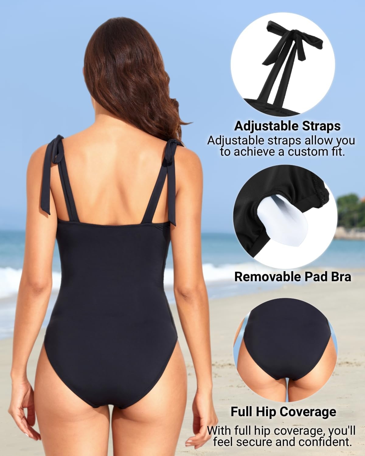 image:imageWomen One Piece Swimsuits Ruched Slimming Bathing Suits Vintage SwimwearBlack