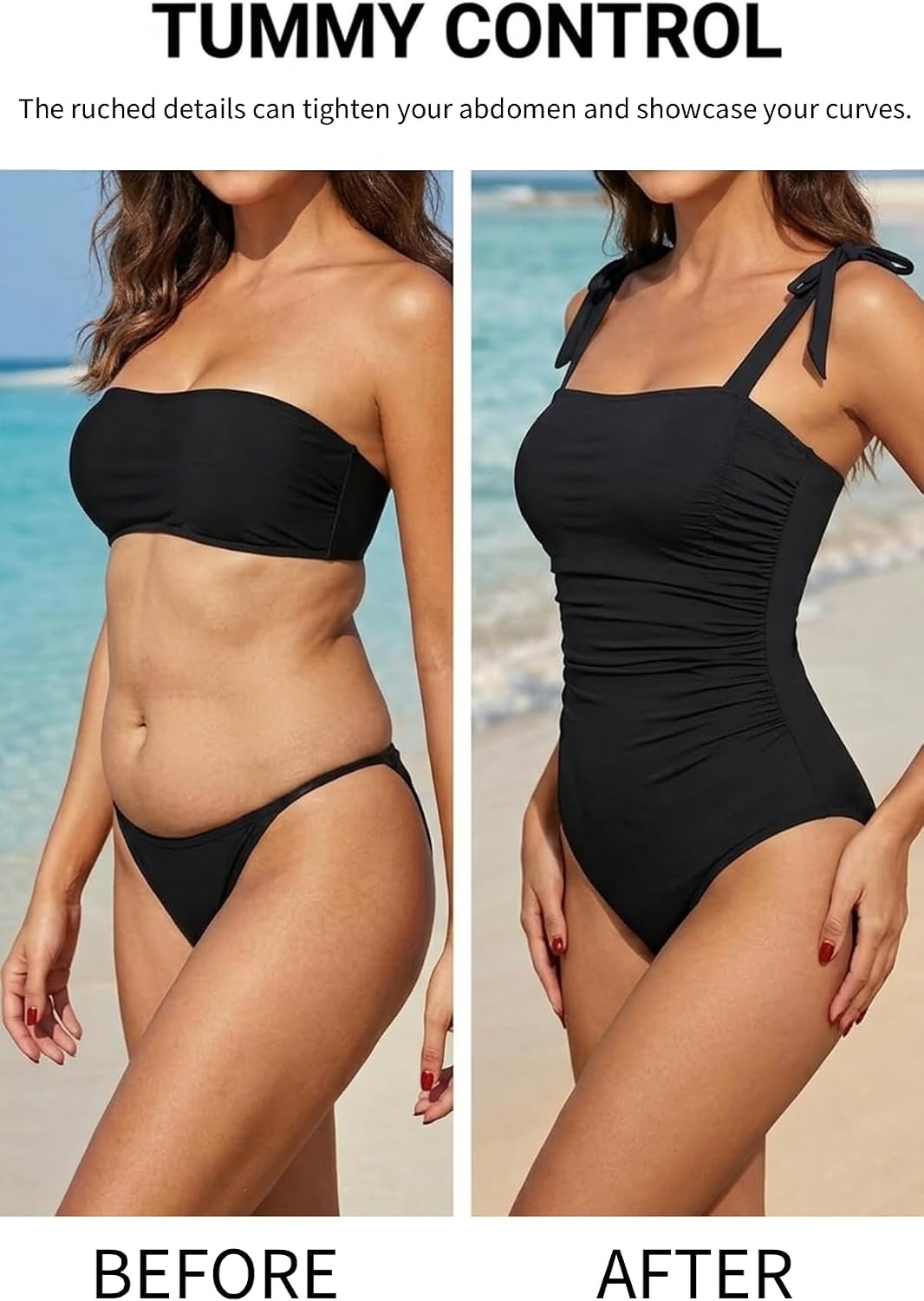 image:imageWomen One Piece Swimsuits Ruched Slimming Bathing Suits Vintage SwimwearBlack