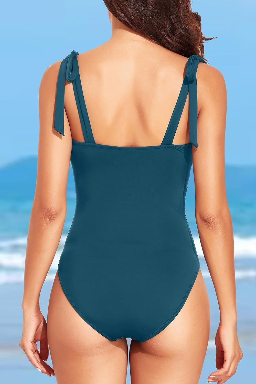image:imageWomen One Piece Swimsuits Ruched Slimming Bathing Suits Vintage SwimwearBlue Green