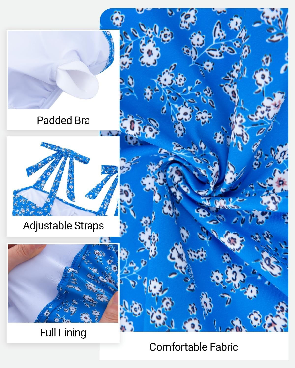 image:imageWomen One Piece Swimsuits Ruched Slimming Bathing Suits Vintage SwimwearBlue White Floral