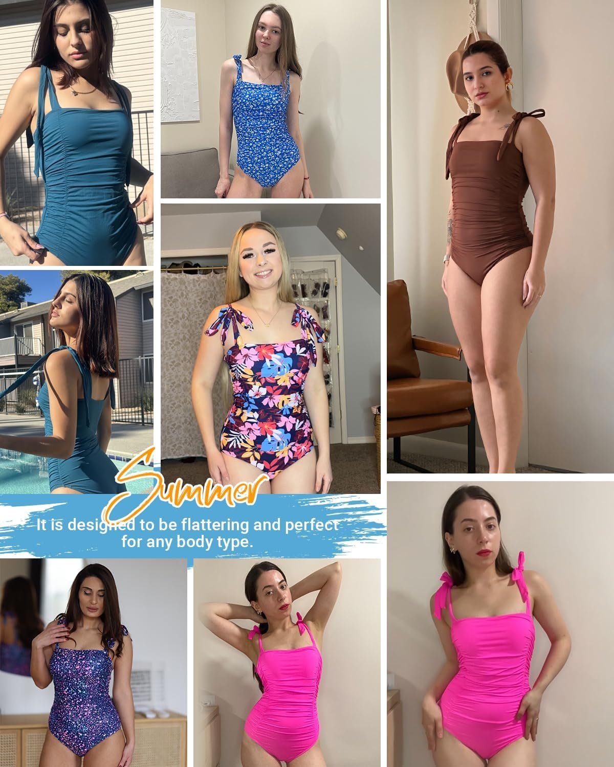 image:imageWomen One Piece Swimsuits Ruched Slimming Bathing Suits Vintage SwimwearBrown