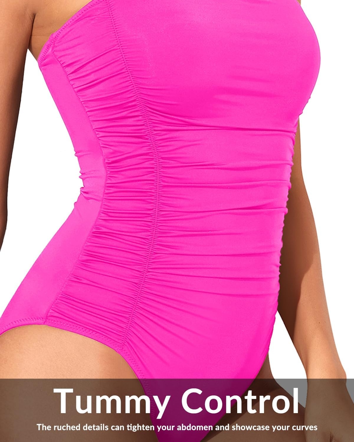 image:imageWomen One Piece Swimsuits Ruched Slimming Bathing Suits Vintage SwimwearHot Pink