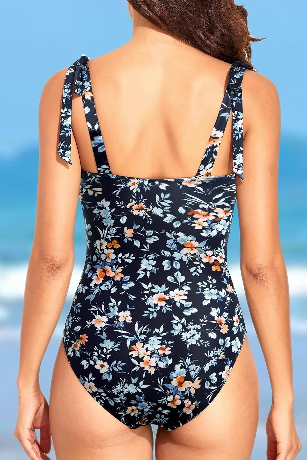 image:imageWomen One Piece Swimsuits Ruched Slimming Bathing Suits Vintage SwimwearNavy Blue Flowers