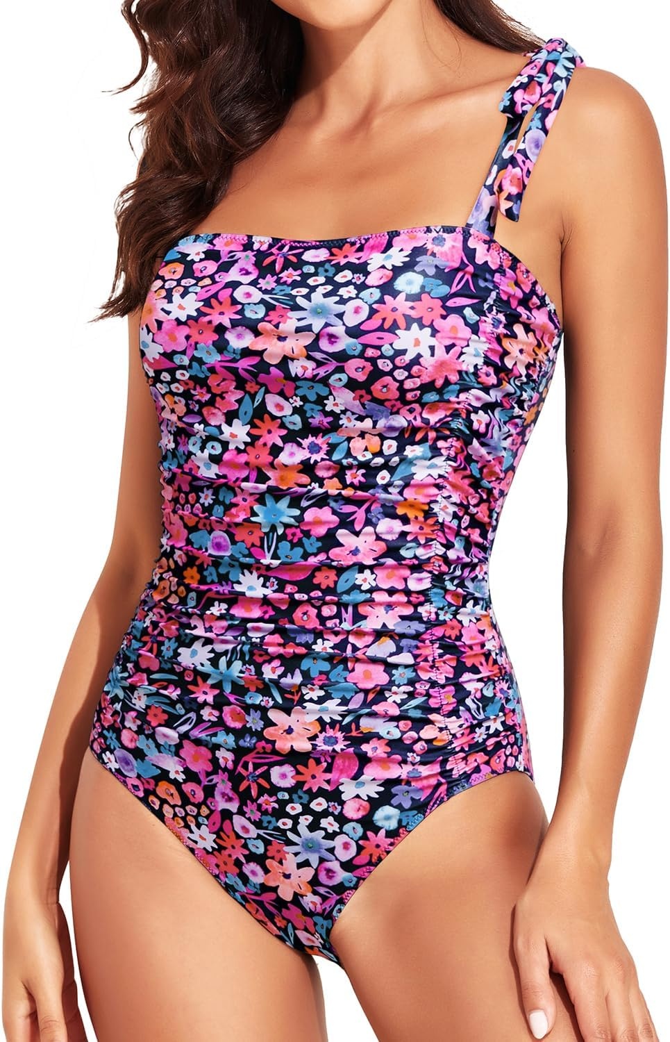 image:imageWomen One Piece Swimsuits Ruched Slimming Bathing Suits Vintage SwimwearPink Floral