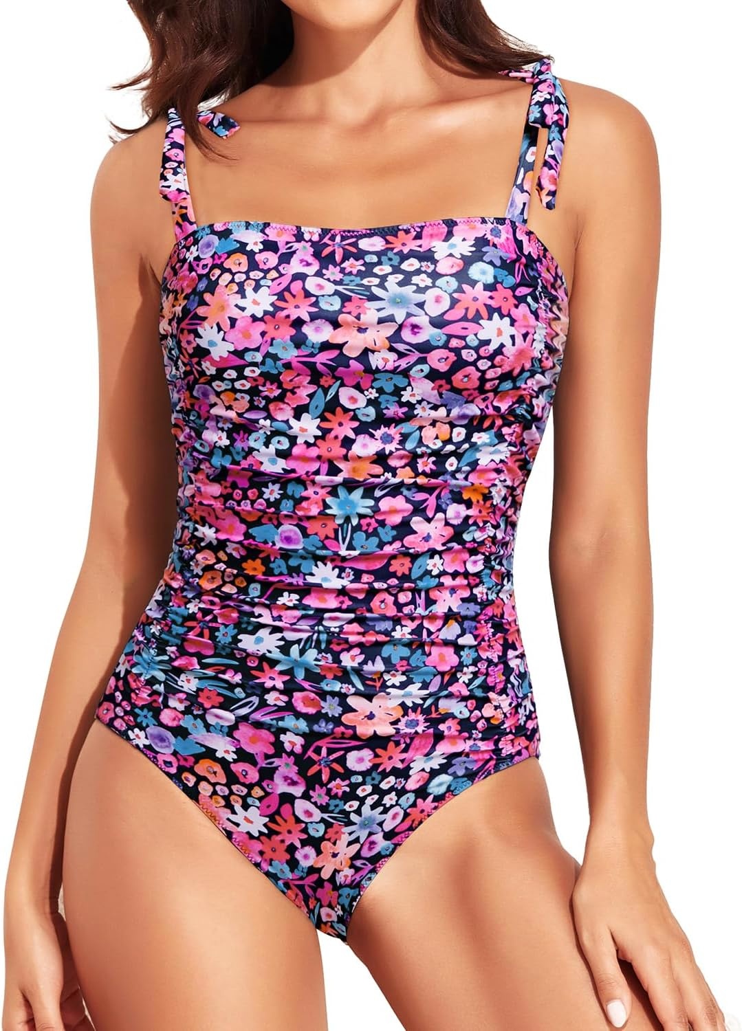 image:imageWomen One Piece Swimsuits Ruched Slimming Bathing Suits Vintage SwimwearPink Floral