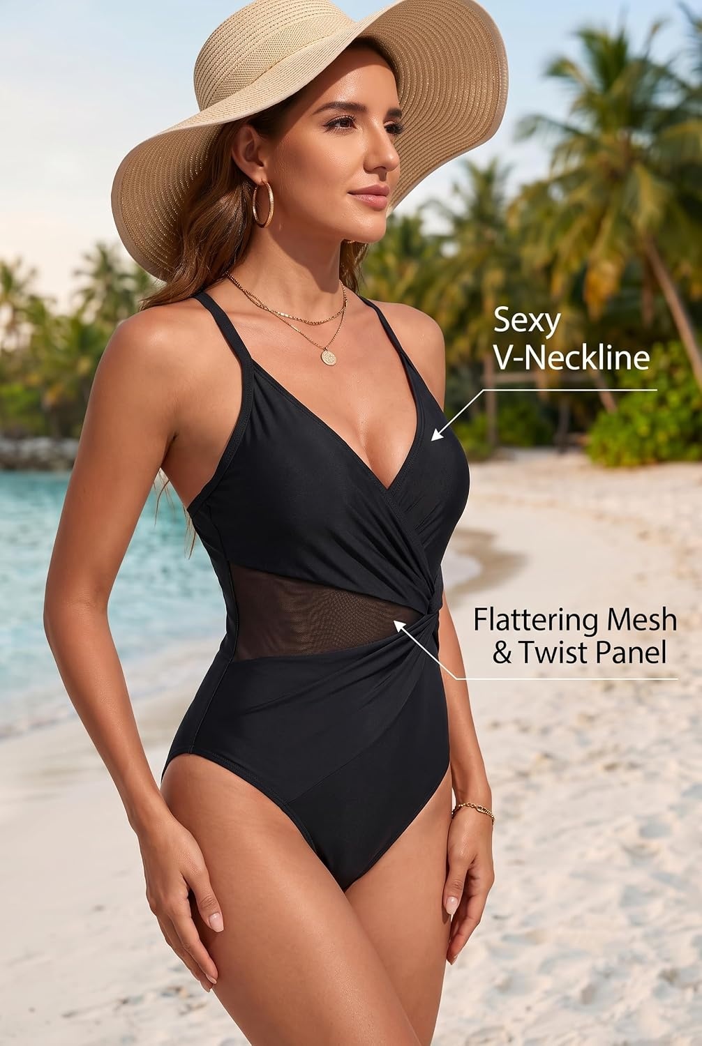 image:imageWomen Sexy Mesh Cutout One Piece Swimsuit Tummy Control Bathing Suit 2026Black