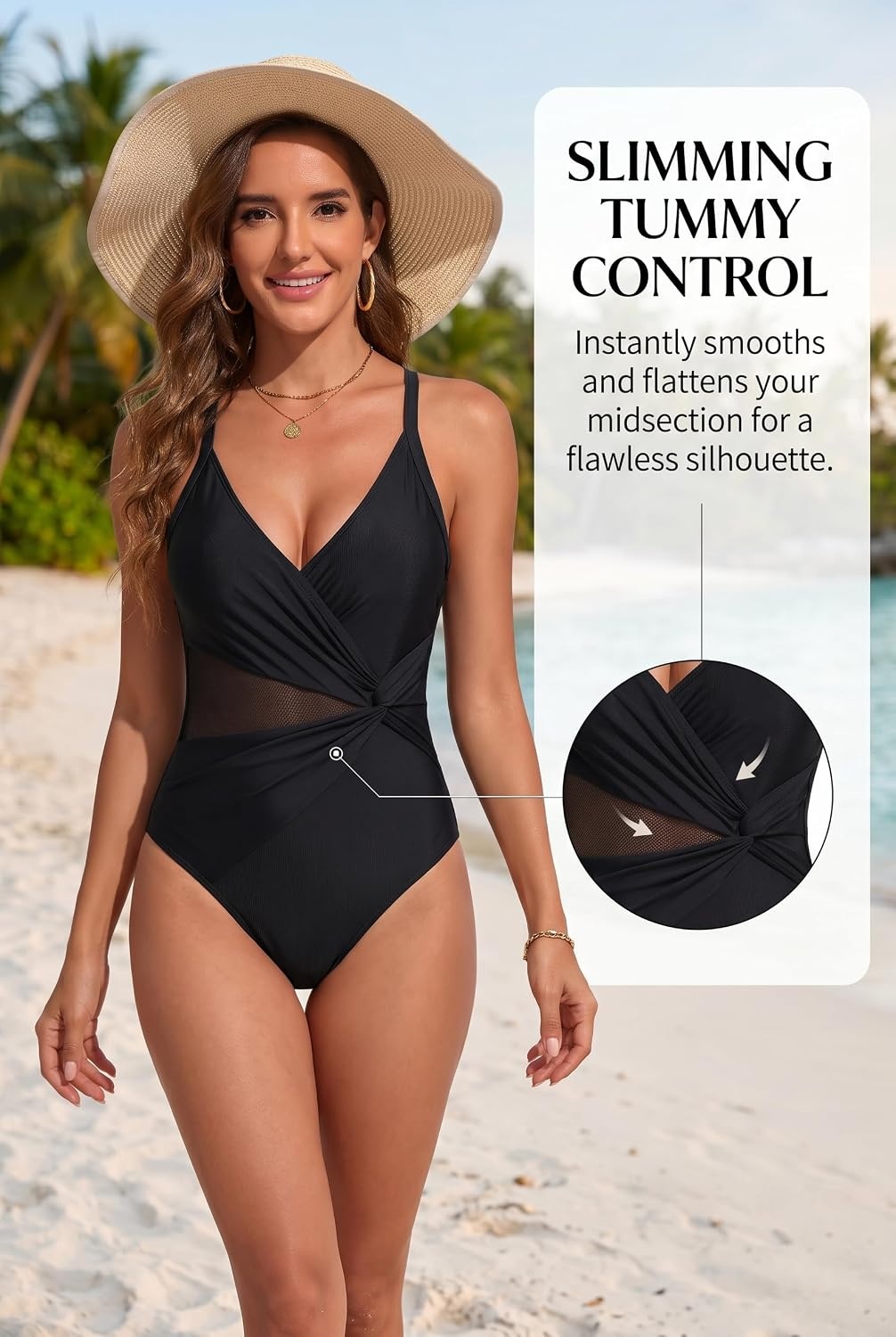 image:imageWomen Sexy Mesh Cutout One Piece Swimsuit Tummy Control Bathing Suit 2026Black