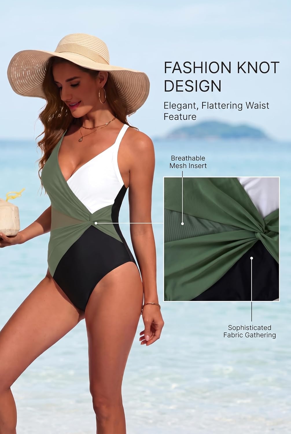 image:imageWomen Sexy Mesh Cutout One Piece Swimsuit Tummy Control Bathing Suit 2026Green White Black