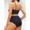 Tempt Me Women Crisscross One Piece Swimsuit(Black Colorful Trim)