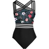 Tempt Me Women Crisscross One Piece Swimsuit(Black Floral)