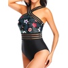 Tempt Me Women Crisscross One Piece Swimsuit(Black Floral)