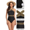 Tempt Me Women Crisscross One Piece Swimsuit(Black Gold)