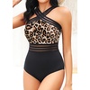 Tempt Me Women Crisscross One Piece Swimsuit(Black Leopard)
