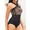 Tempt Me Women Crisscross One Piece Swimsuit(Black Leopard)
