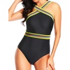 Tempt Me Women Crisscross One Piece Swimsuit(Black Yellow)