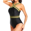 Tempt Me Women Crisscross One Piece Swimsuit(Black Yellow)