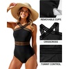 Tempt Me Women Crisscross One Piece Swimsuit(Black-1)
