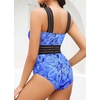 Tempt Me Women Crisscross One Piece Swimsuit(Blue Paisley)