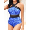 Tempt Me Women Crisscross One Piece Swimsuit(Blue Paisley)