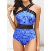 Tempt Me Women Crisscross One Piece Swimsuit(Blue Paisley)