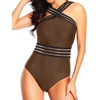 Tempt Me Women Crisscross One Piece Swimsuit(Brown)