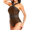 Tempt Me Women Crisscross One Piece Swimsuit(Brown)