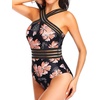 Tempt Me Women Crisscross One Piece Swimsuit(Orange Flower)