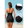 Tempt Me Women Tummy Control One Piece Swimsuits with Shorts(Black)