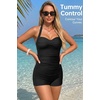 Tempt Me Women Tummy Control One Piece Swimsuits with Shorts(Black)
