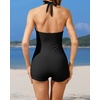 Tempt Me Women Tummy Control One Piece Swimsuits with Shorts(Black Stripe)