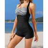 Tempt Me Women Tummy Control One Piece Swimsuits with Shorts(Black Stripe)