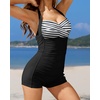 Tempt Me Women Tummy Control One Piece Swimsuits with Shorts(Black Stripe)