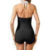 Tempt Me Women Tummy Control One Piece Swimsuits with Shorts(Black White)