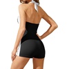 Tempt Me Women Tummy Control One Piece Swimsuits with Shorts(Black White)