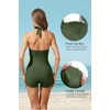 Tempt Me Women Tummy Control One Piece Swimsuits with Shorts(Green)