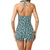 Tempt Me Women Tummy Control One Piece Swimsuits with Shorts(Green Floral)
