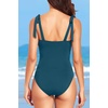 Women One Piece Swimsuits Ruched Slimming Bathing Suits Vintage Swimwear(Blue Green)
