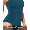 Women One Piece Swimsuits Ruched Slimming Bathing Suits Vintage Swimwear(Blue Green)