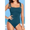 Women One Piece Swimsuits Ruched Slimming Bathing Suits Vintage Swimwear(Blue Green)