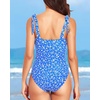 Women One Piece Swimsuits Ruched Slimming Bathing Suits Vintage Swimwear(Blue White Floral)