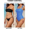 Women One Piece Swimsuits Ruched Slimming Bathing Suits Vintage Swimwear(Blue White Floral)