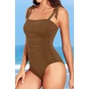 Women One Piece Swimsuits Ruched Slimming Bathing Suits Vintage Swimwear(Brown)