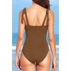 Women One Piece Swimsuits Ruched Slimming Bathing Suits Vintage Swimwear(Brown)