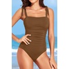 Women One Piece Swimsuits Ruched Slimming Bathing Suits Vintage Swimwear(Brown)